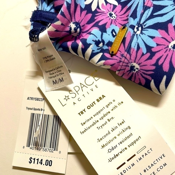 Women M Sports Bra L*Space Impact Underwire Hook & Eye Pink Blue Floral NWT 2073 - Picture 2 of 11
